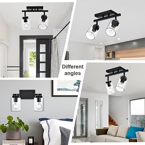 2-Light Black Bathroom Wall Light with Clear Glass Shade