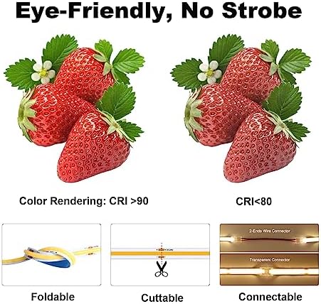 COB LED Strip Lights 3000K Warm White Dimmable with RF Remote Adhesive Cuttable