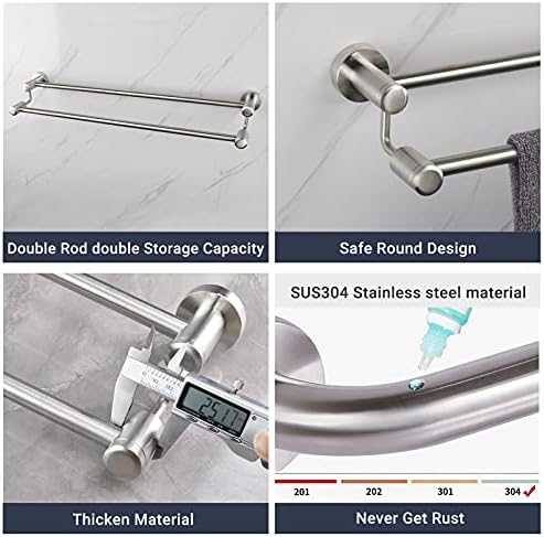 TocTen Double Bath Towel Bar Heavy Duty Stainless Steel Towel Holder